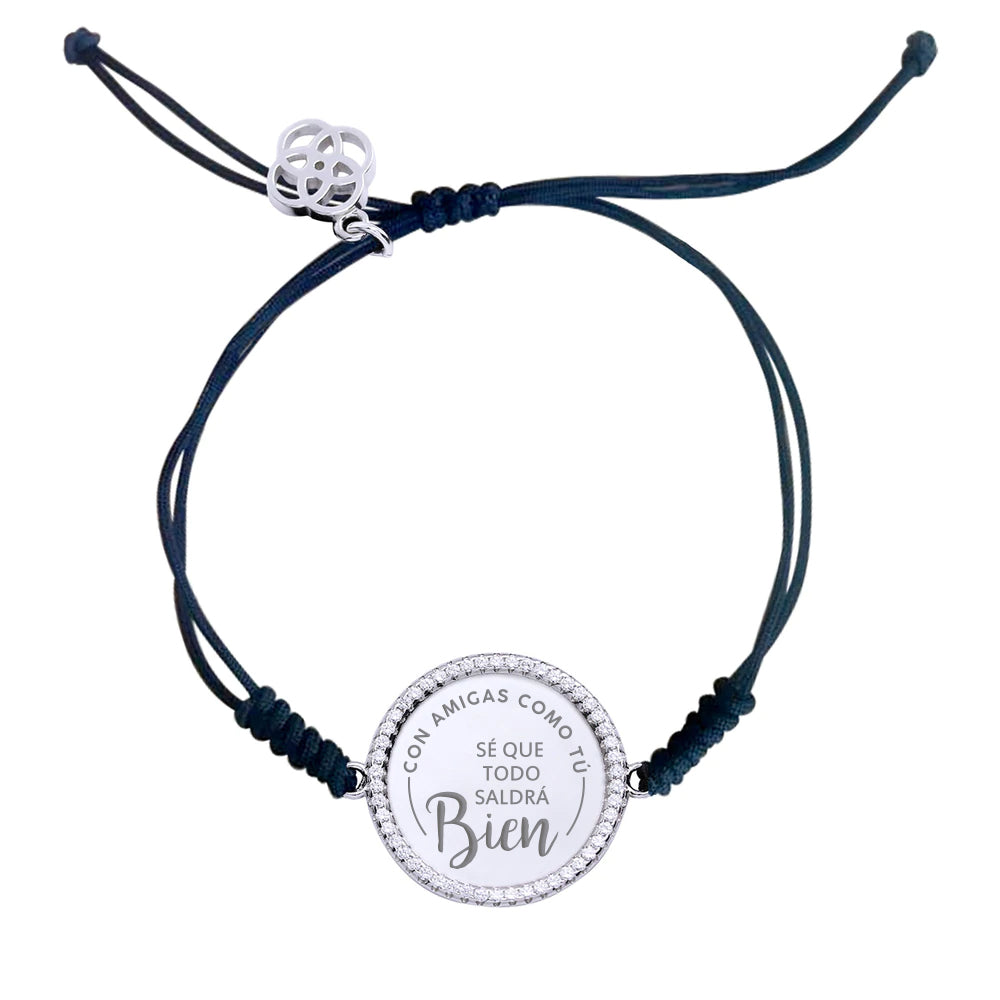 Pulsera placa de circonitas y macramé