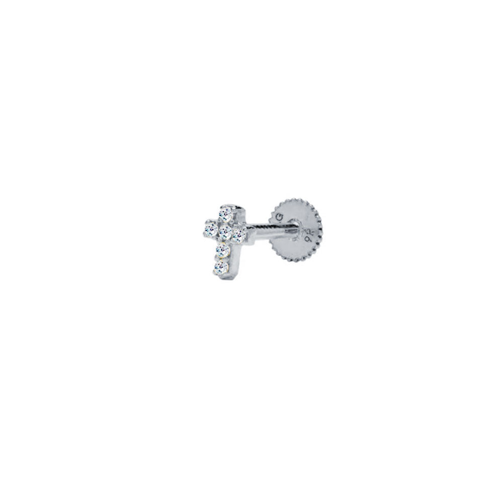 Piercing Labret Cruz Circonitas Oro Blanco