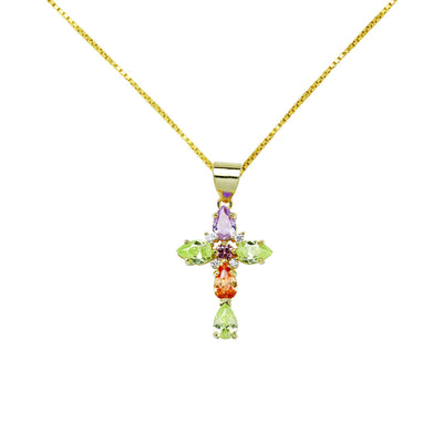 Collar Cruz Colores Verdes de Plata 925
