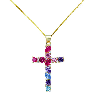 Collar Cruz de Plata 925 con Colores Azules
