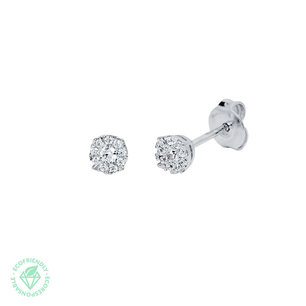 Pendientes Diamantes Creados Rosetón Pequeño Oro Blanco