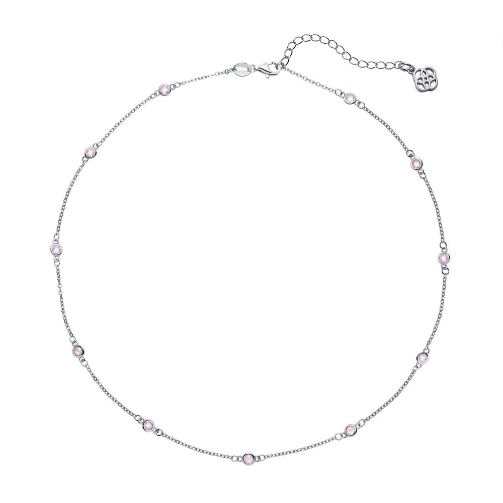 Collar Circonitas Rosa Plata