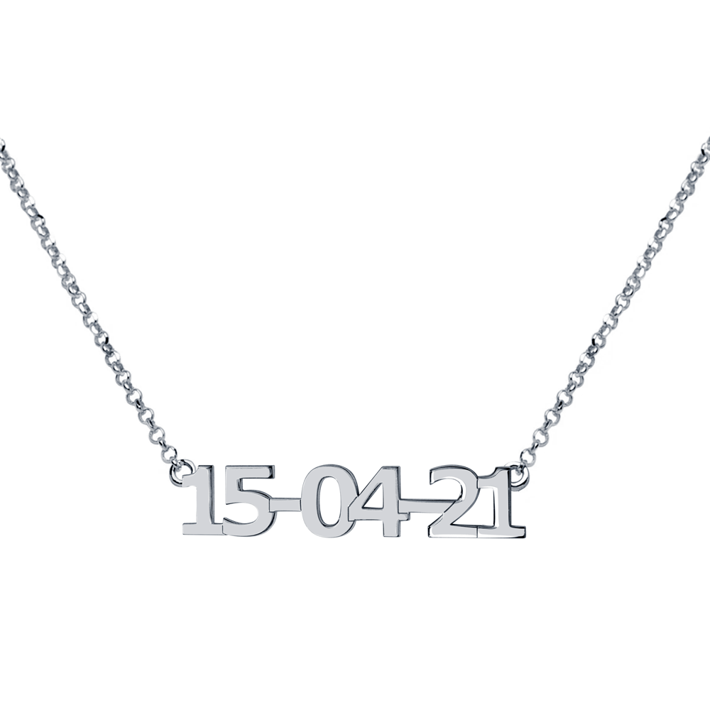 Collar con nombre fecha Sans Serif Plata