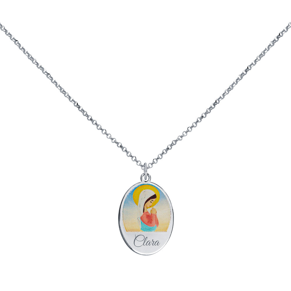 Collar Personalizable Virgencita manto blanco Plata