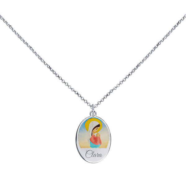 Collar Personalizable Virgencita manto blanco Plata
