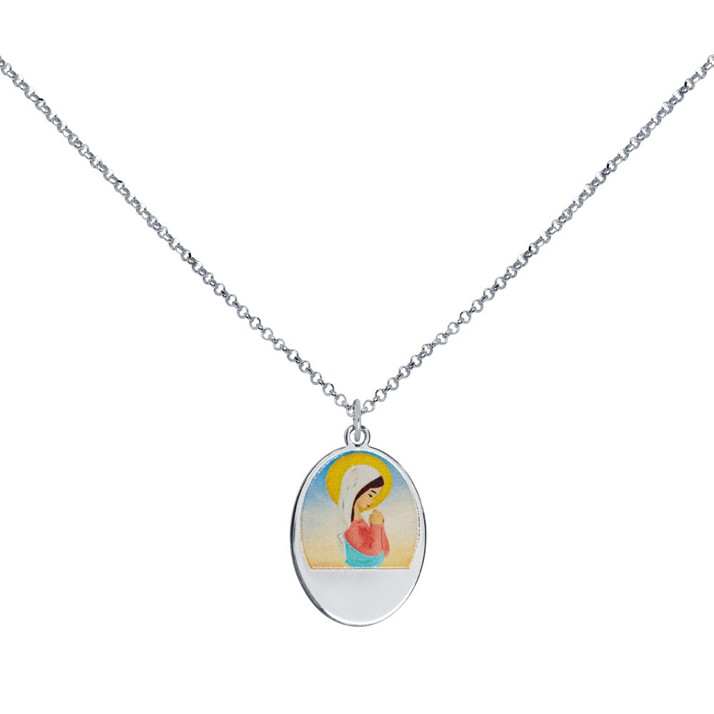 Collar Personalizable Virgencita manto blanco Plata