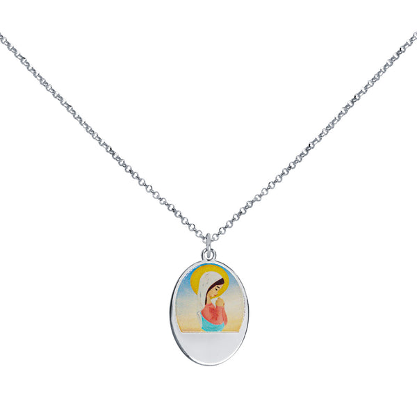 Collar Personalizable Virgencita manto blanco Plata