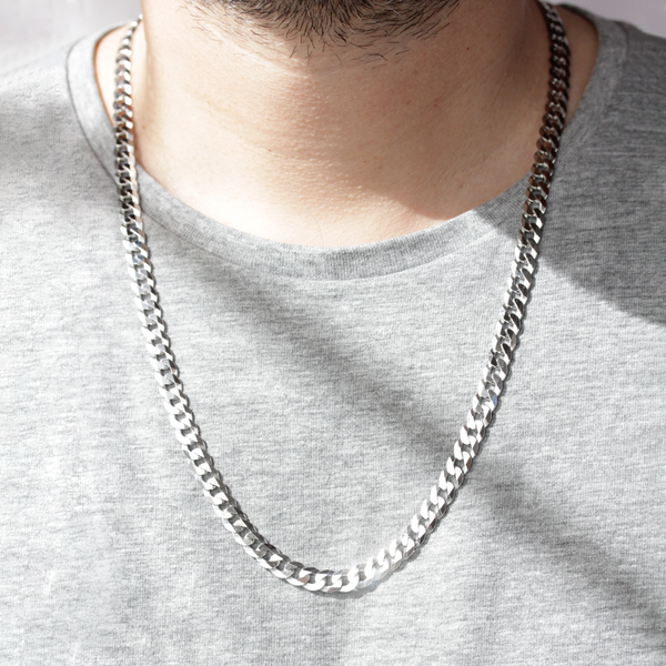 Cadena Barbada Lapidada 60cm Hombre Plata