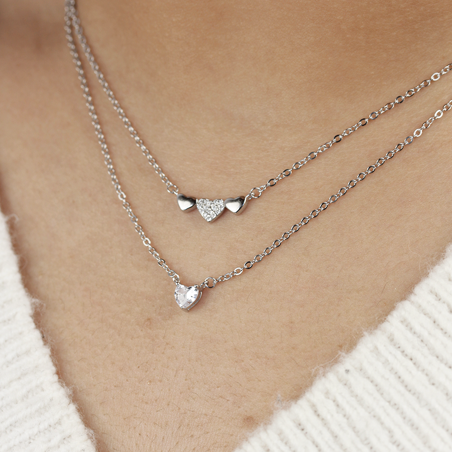 Collar Doble Corazones Plata