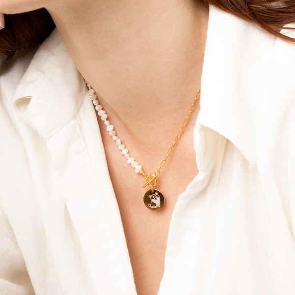 Collar Personalizable T-Lock Perlas y Plata Doré