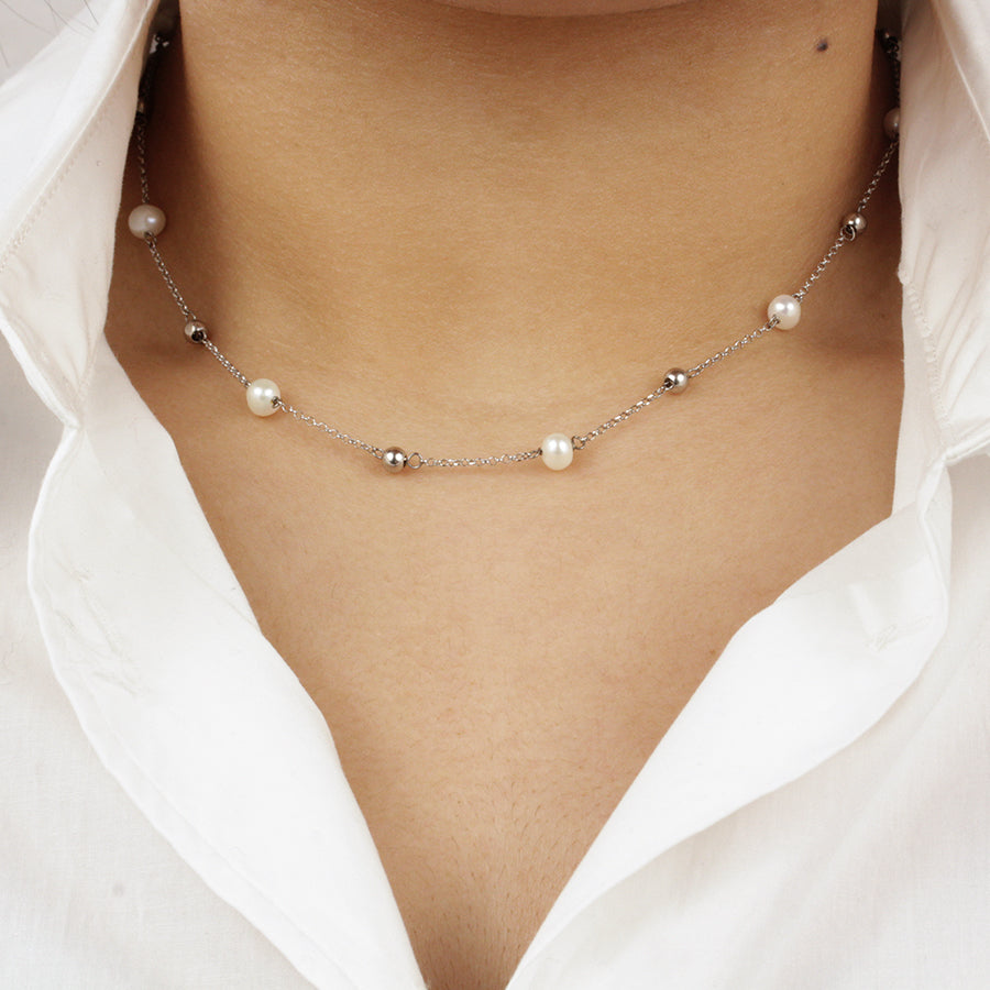 Collar Perlas y Bolitas Plata