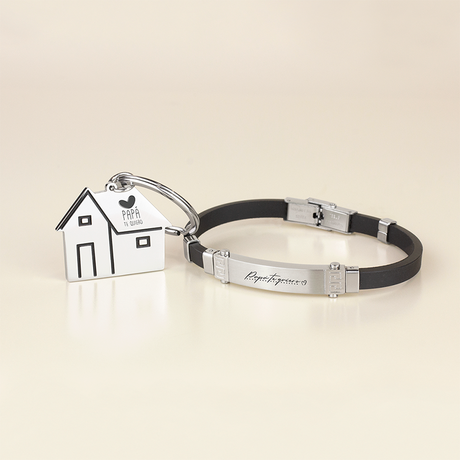 Pack Llavero Hogar y Pulsera Hombre Acero
