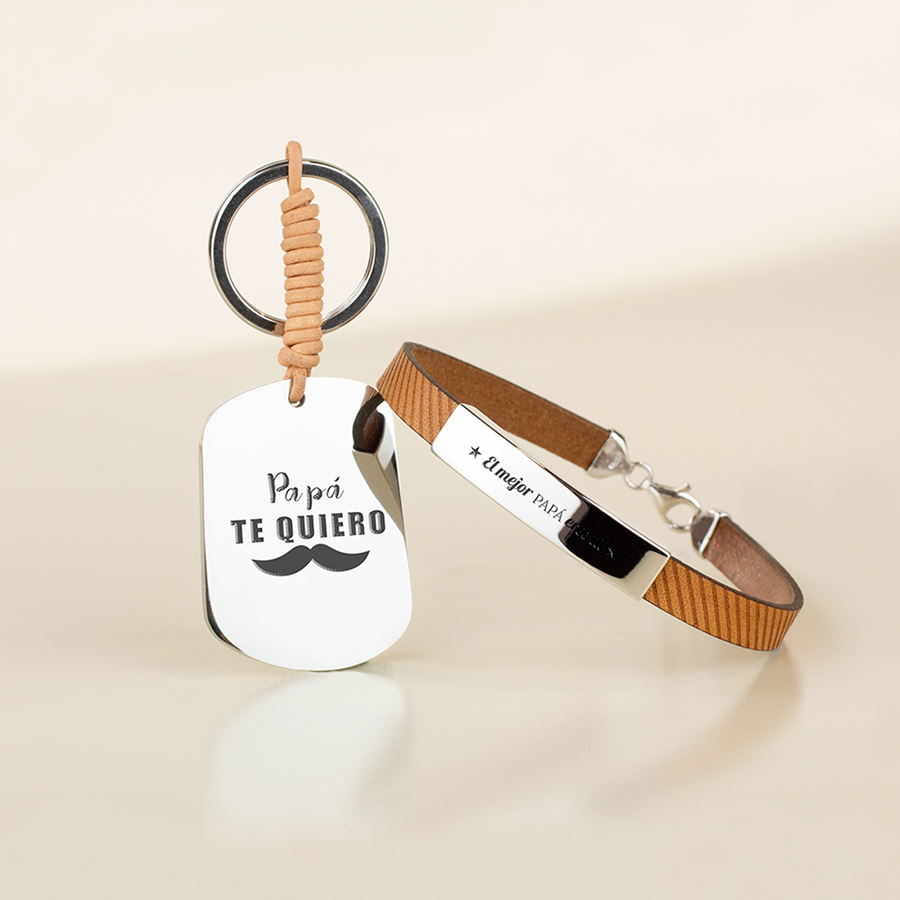 Pack Llavero Acero y Pulsera Hombre Plata