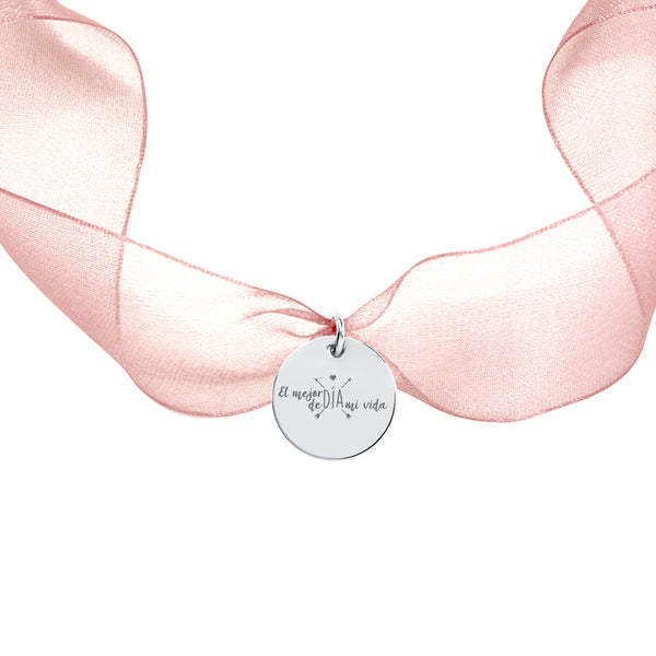 Medalla Ramo Novia Organza Pequeña Plata