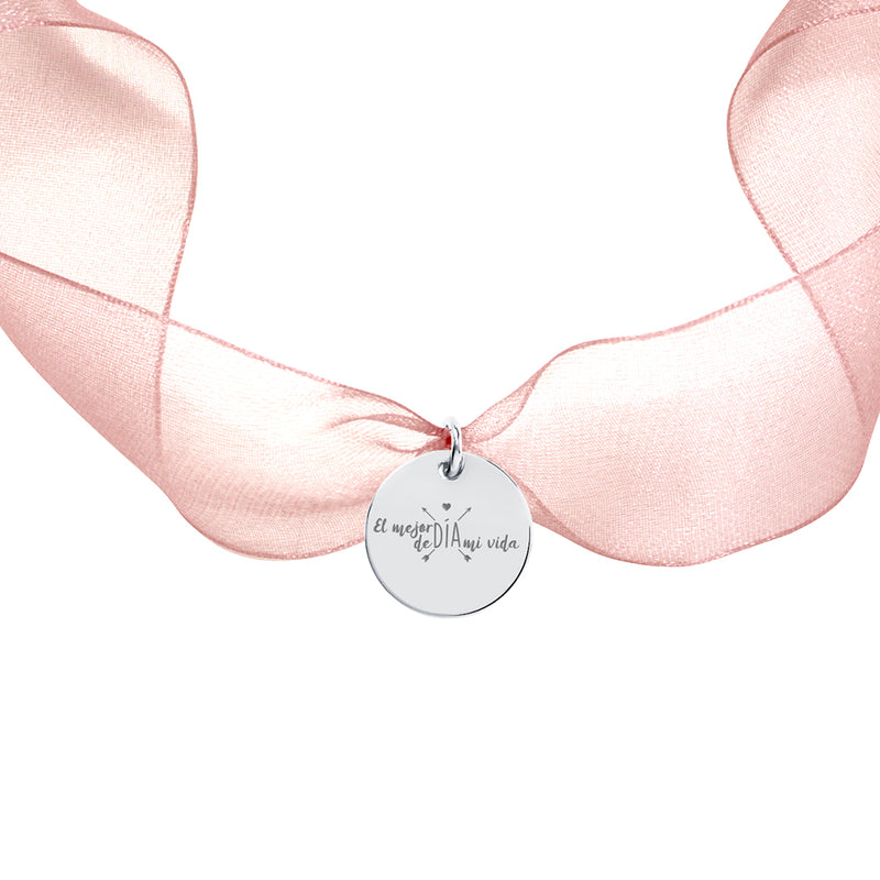 Medalla Ramo Novia Organza Pequeña Plata
