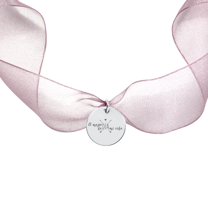 Medalla Ramo Novia Organza Pequeña Plata