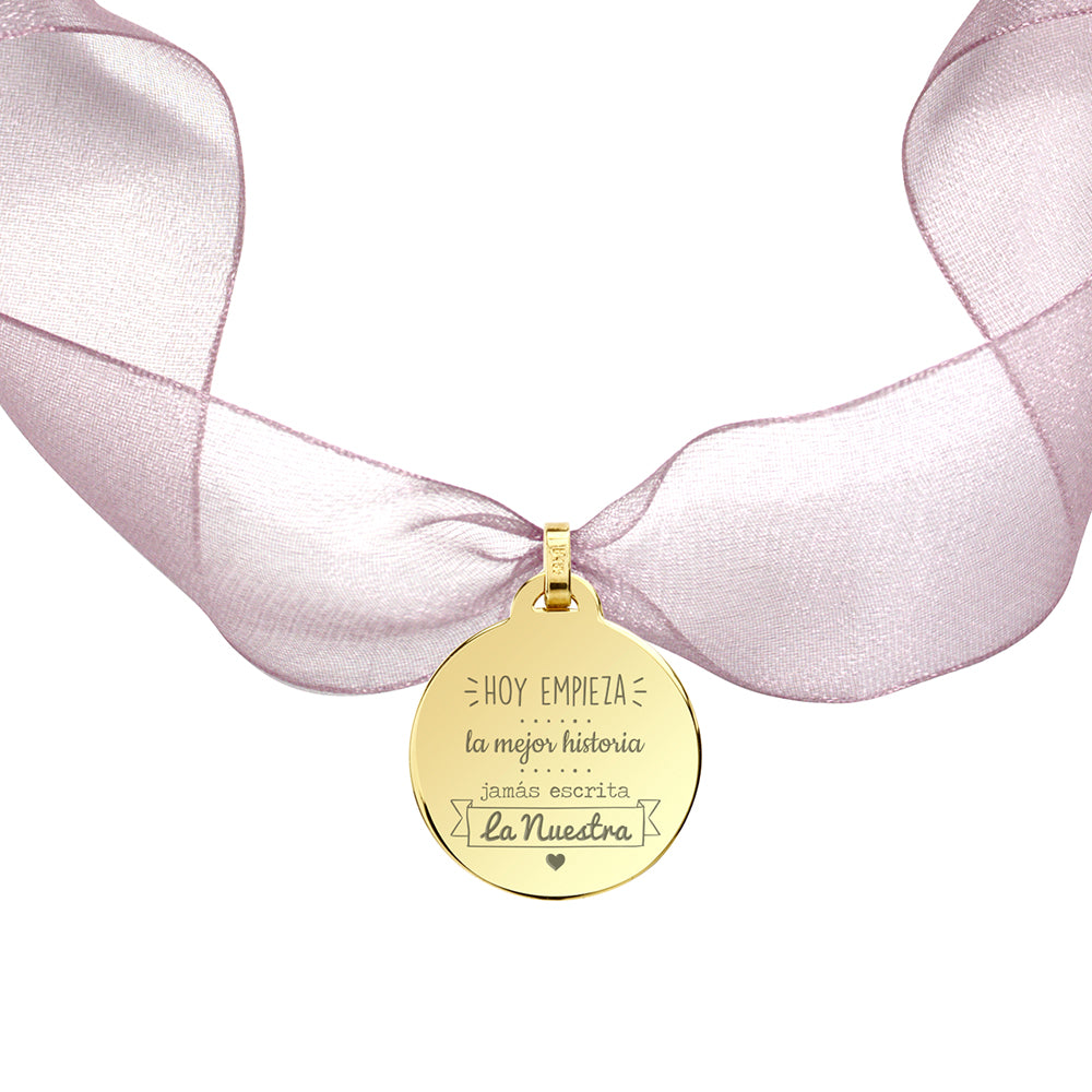 Medalla Ramo Novia Organza Grande Plata Doré
