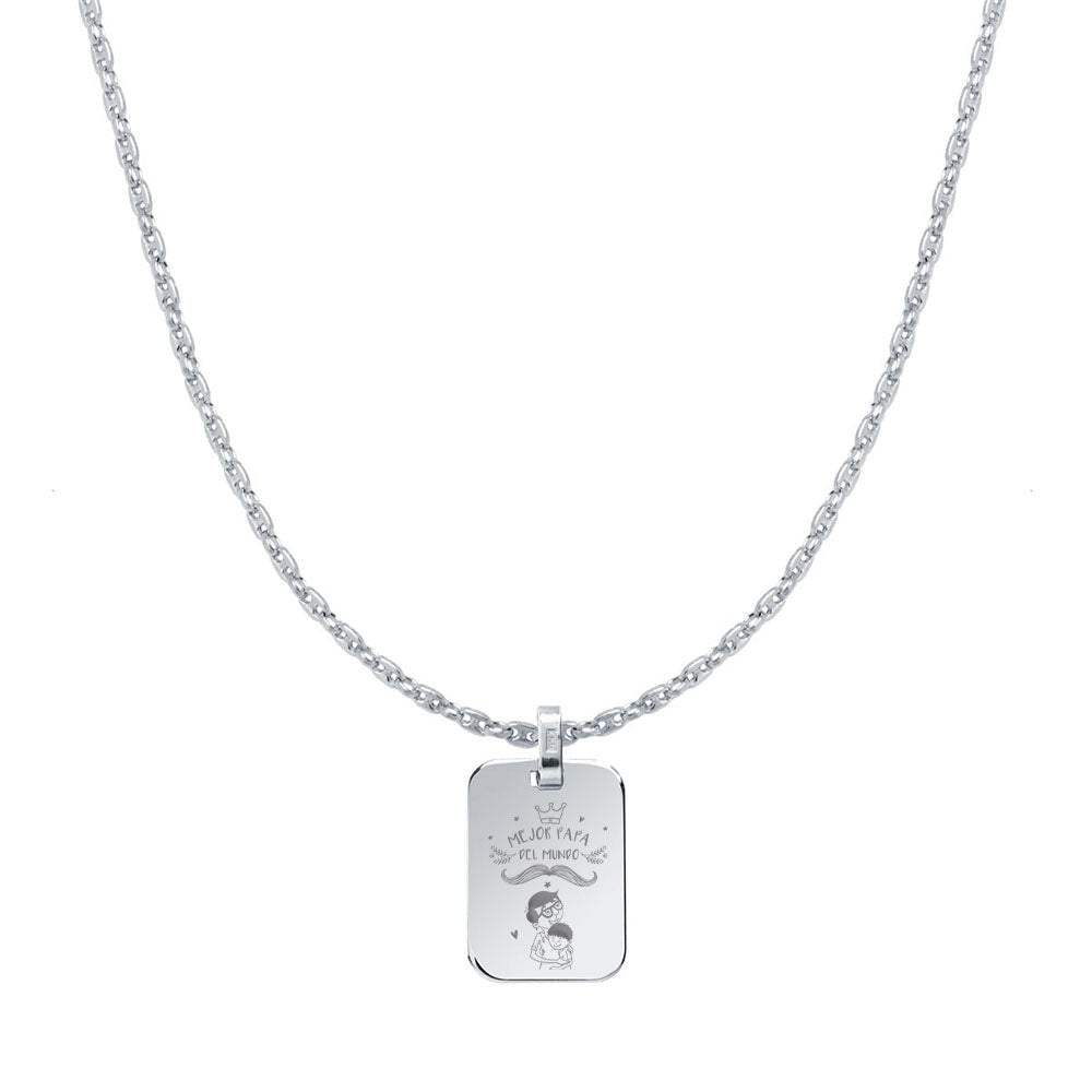 Cadena Marina y Medalla Rectangular Pequeña Plata