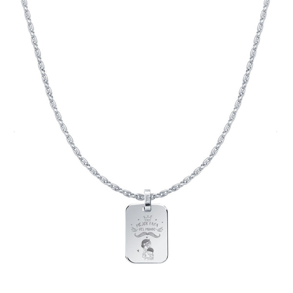 Cadena Marina y Medalla Rectangular Pequeña Plata