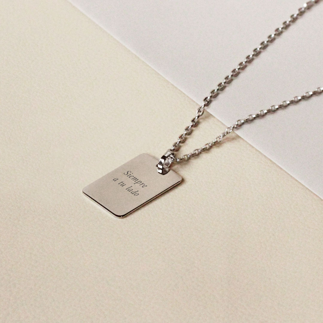 Cadena Marina y Medalla Rectangular Pequeña Plata
