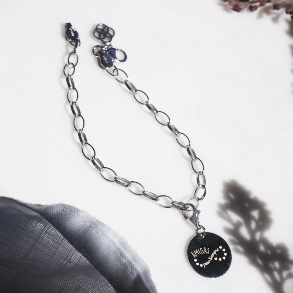 Pulsera Rolo Charm Disco Plata