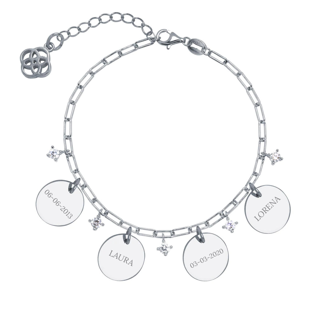 Pulsera Personalizable Eslabón Cristal Plata