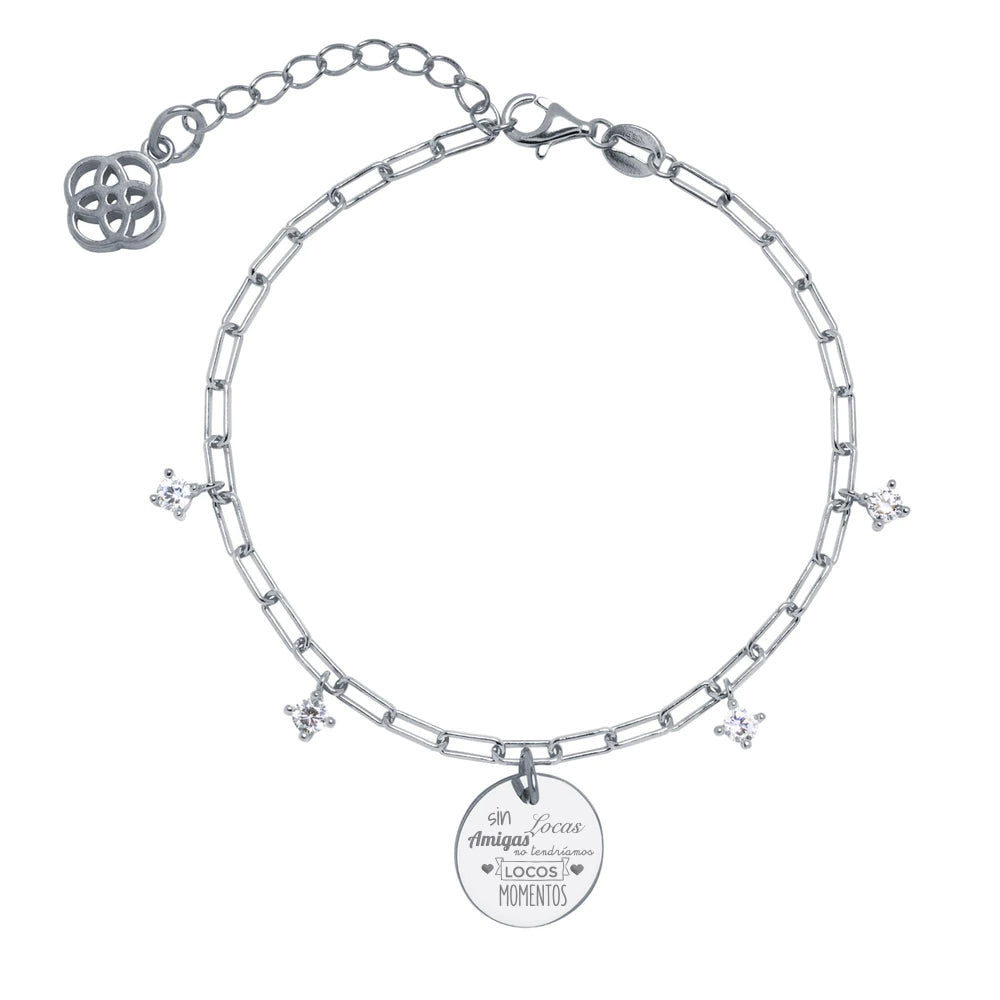 Pulsera Personalizable Eslabón Cristal Plata