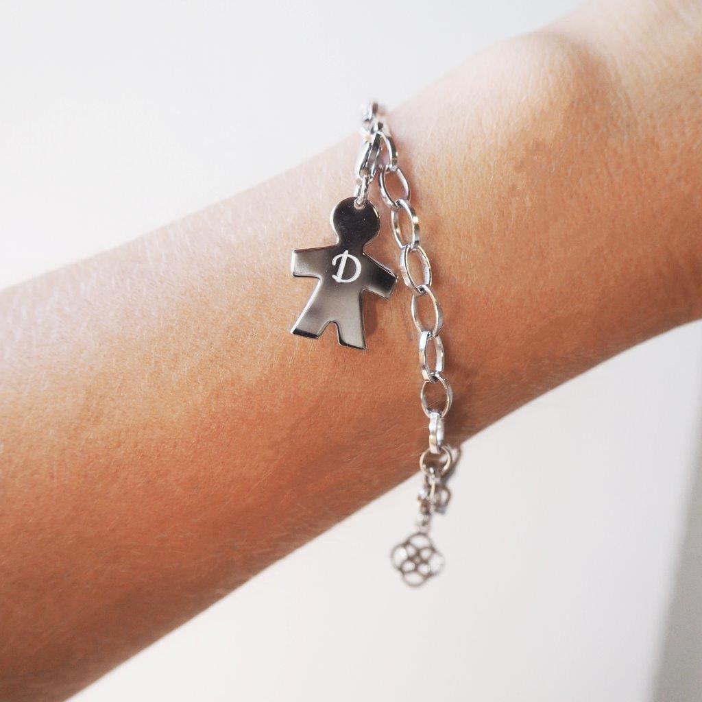 Pulsera Personalizable Rolo Charm Niño Plata