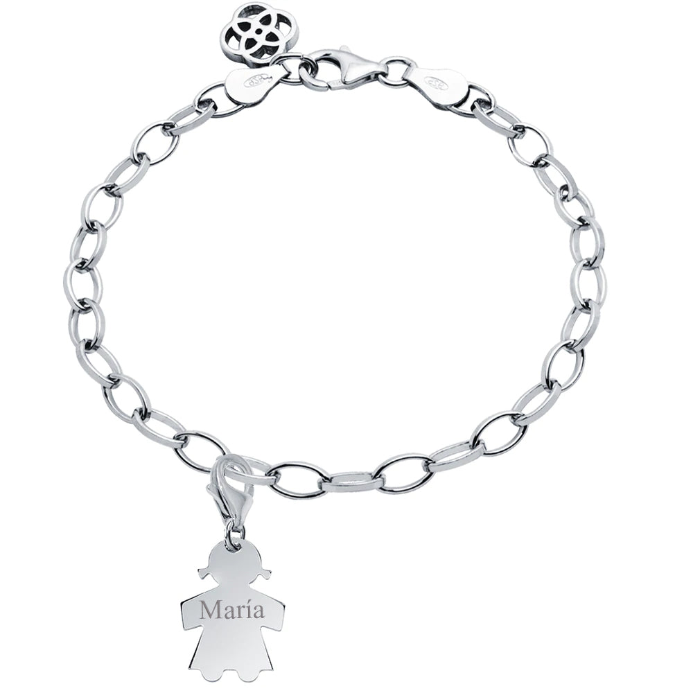 Pulsera Personalizable Rolo Charm Niña Plata