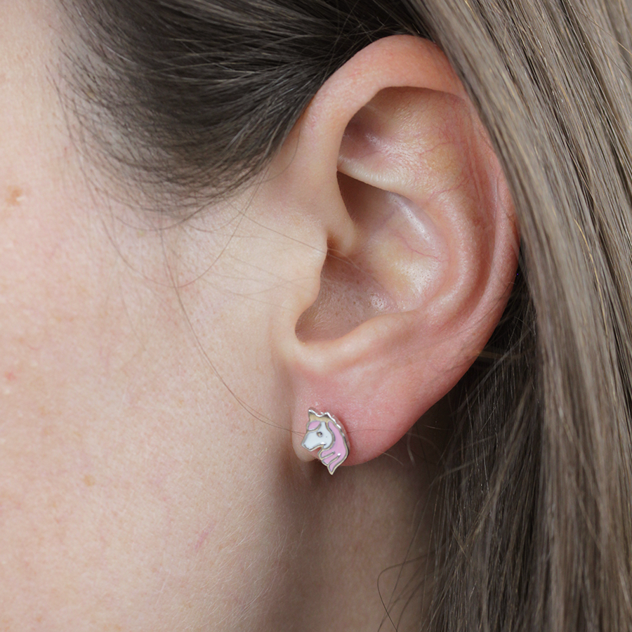 Pendientes Niña Unicornio Rosa Plata