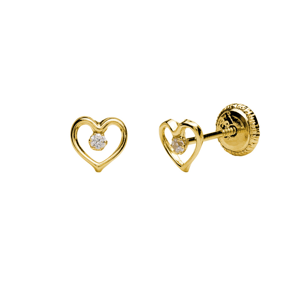 Pendientes Bebés Circonita Destello Corazón 18k