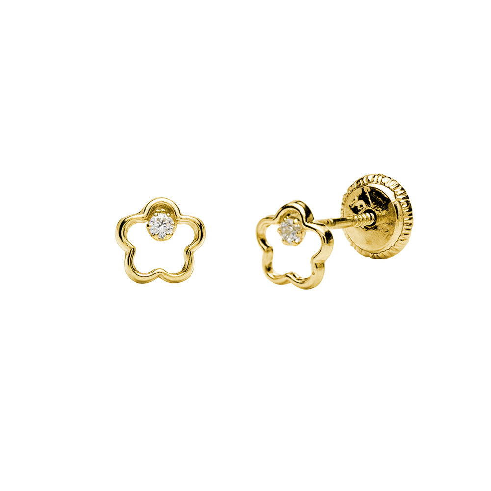 Pendientes Bebés Circonita Destello Flor 18k