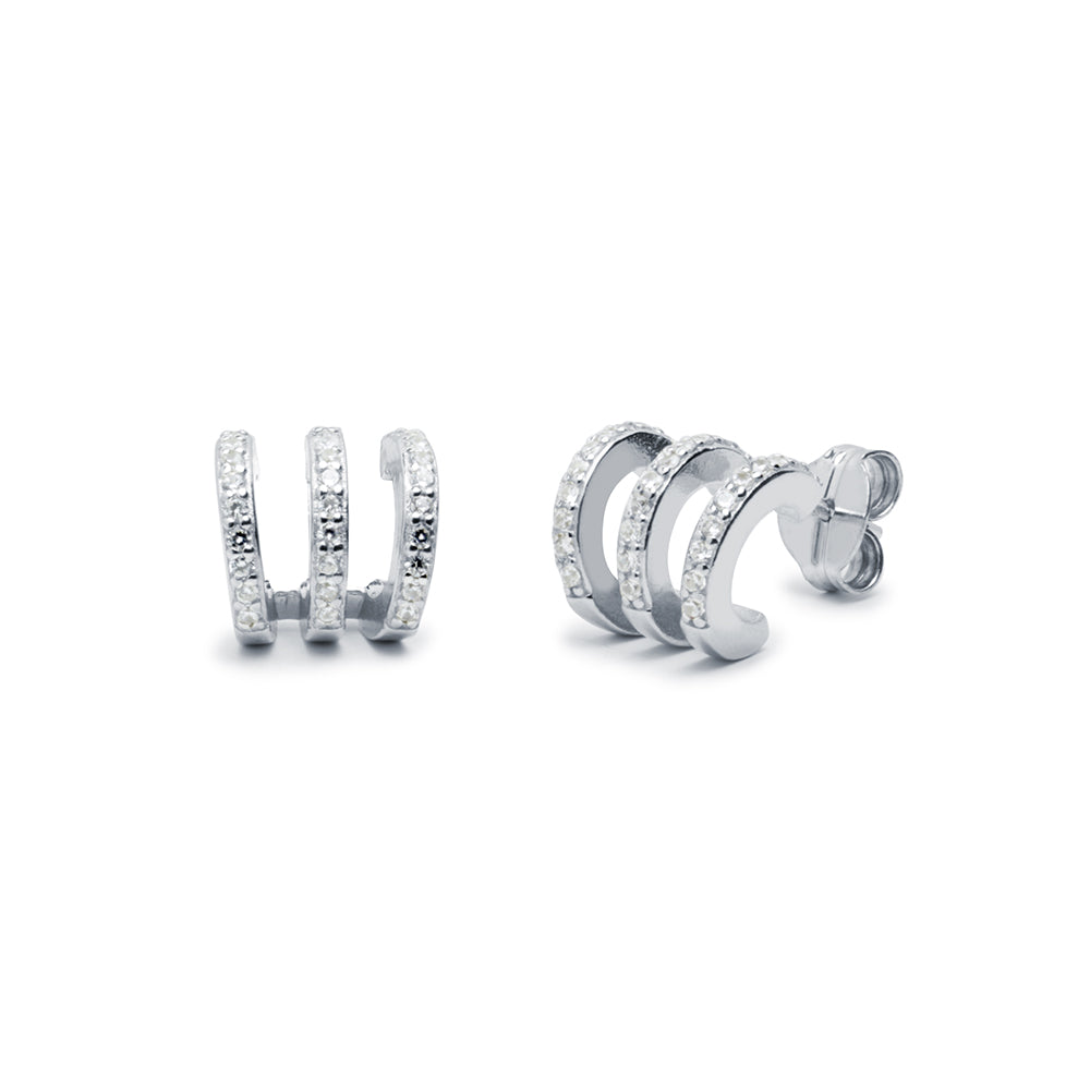 Pendientes Triple Criolla Circonitas Ø 10mm Plata