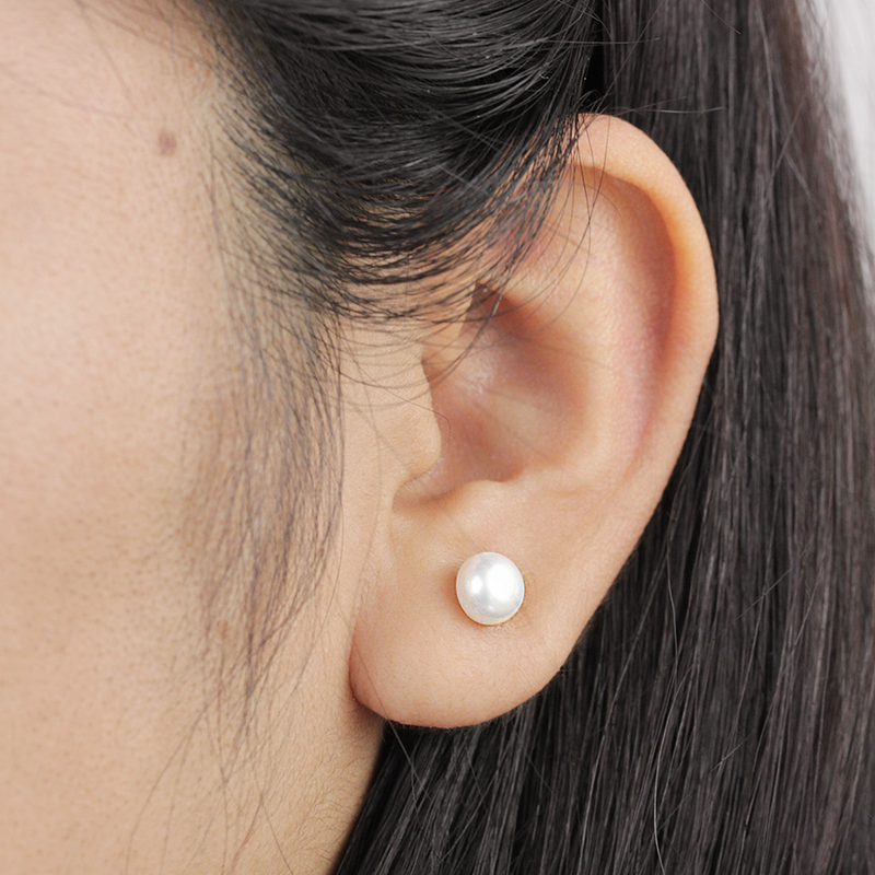 Pendiente Perla Botón 8mm Plata