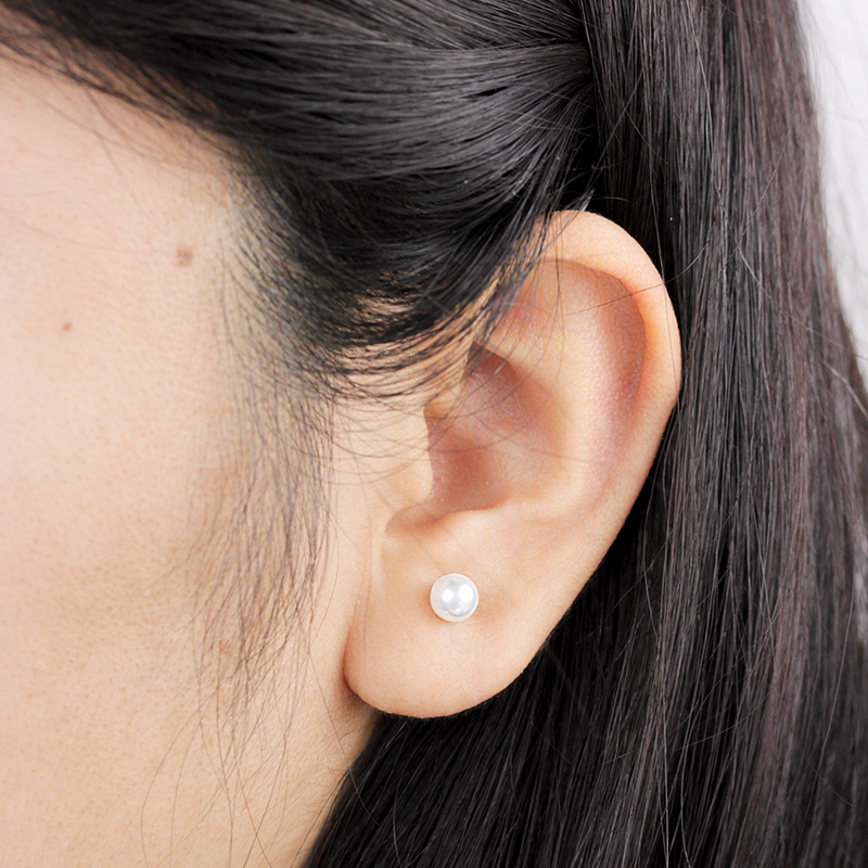 Pendiente Perla Round 6mm Plata