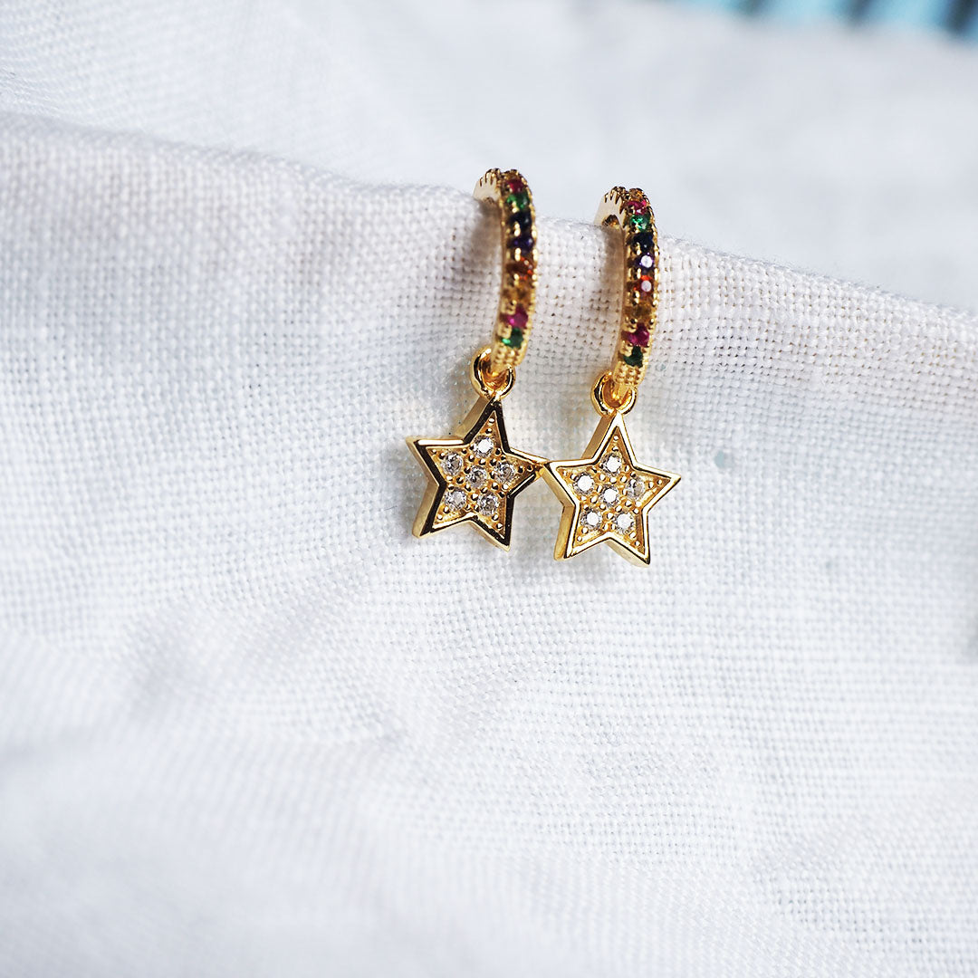 Pendientes Rainbow White Star Ø 10mm Plata