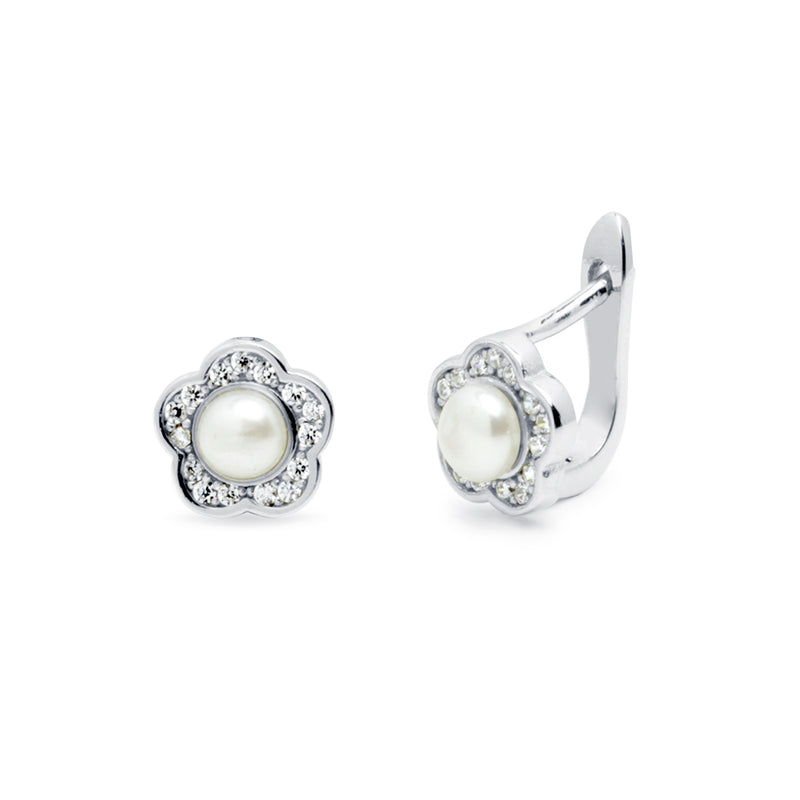 Pendientes Niña Flor Perla  Plata
