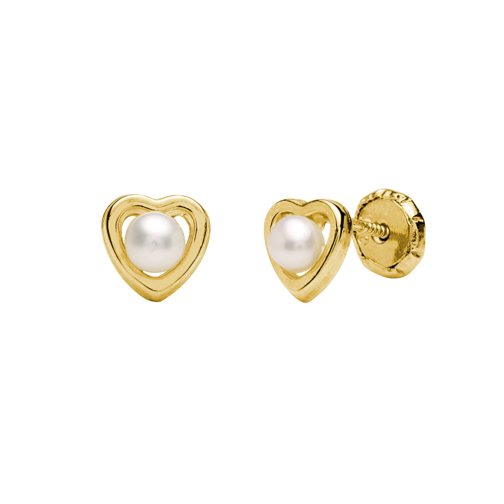Pendientes Bebés Corazón Perla Oro 18k