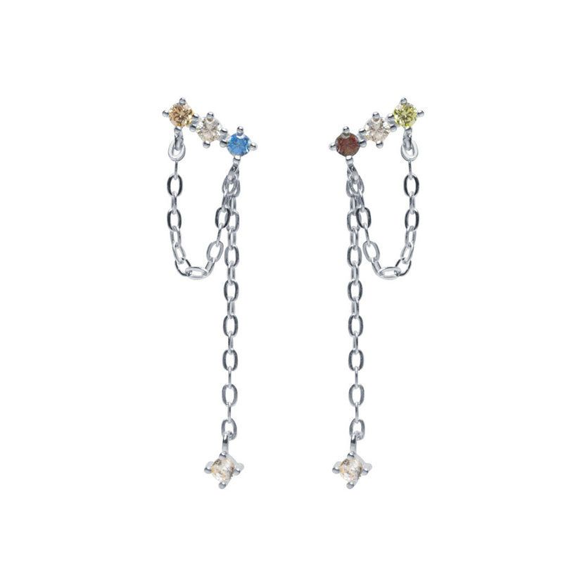 Pendientes circonitas y cadena colores felicidad plata