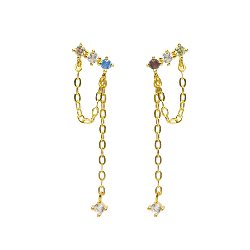 Pendientes circonitas y cadena colores felicidad plata