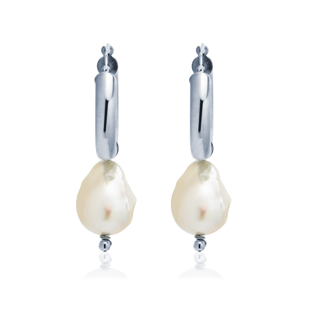 Pendientes Aro con Perla Shell Plata