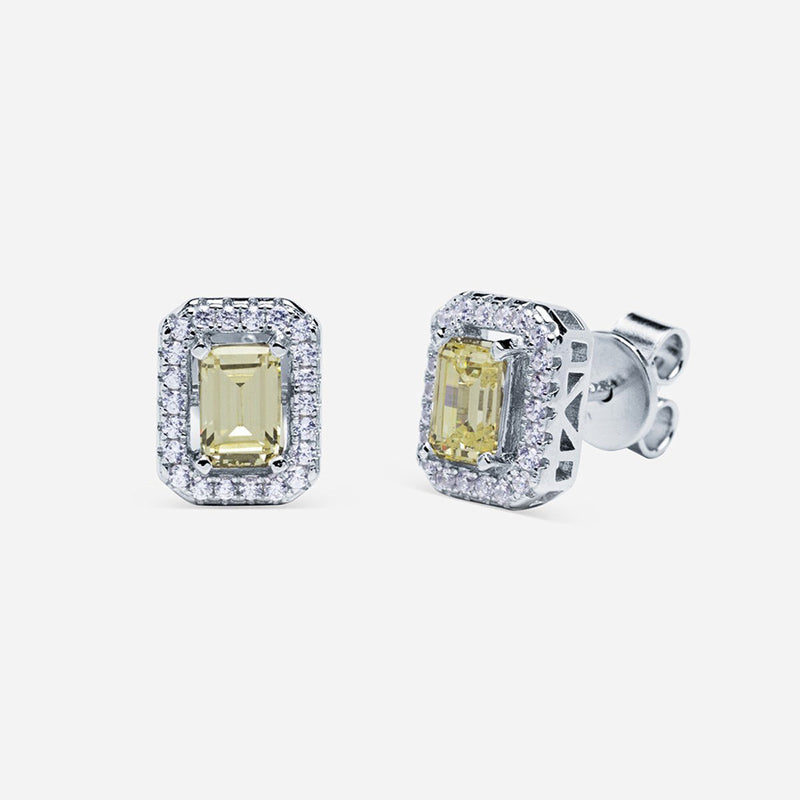 PENDIENTES EMERALD CUT AMARILLO PAVE