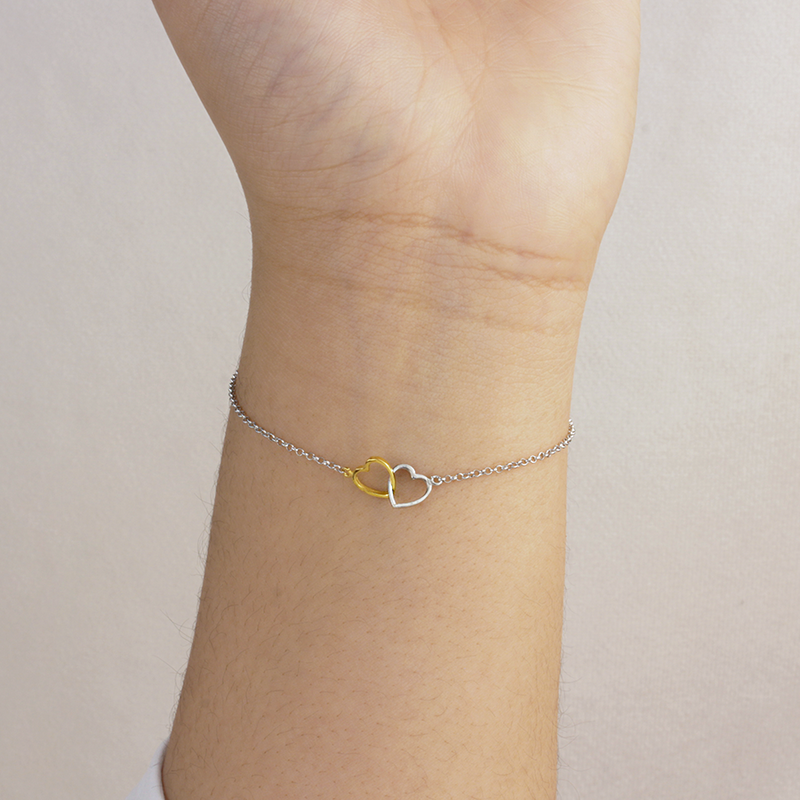 Pulsera Personalizable Corazones Enlazados Plata