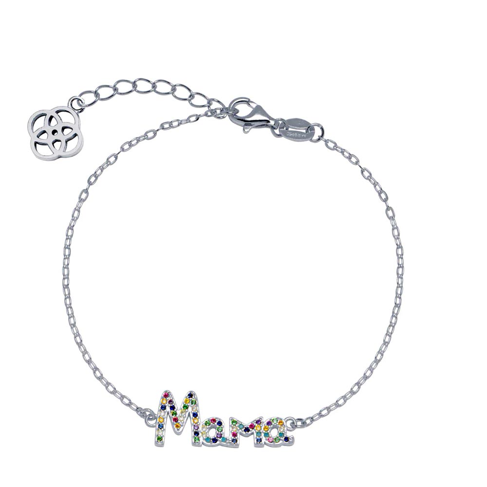 Pulsera Mamá Circonitas Colores Plata