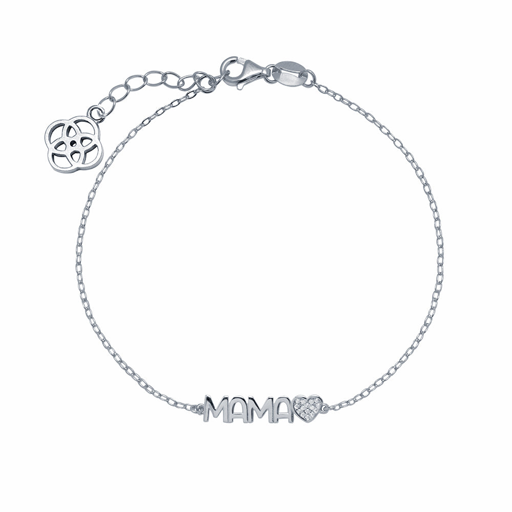 Pulsera Mamá Corazón Circonitas Plata