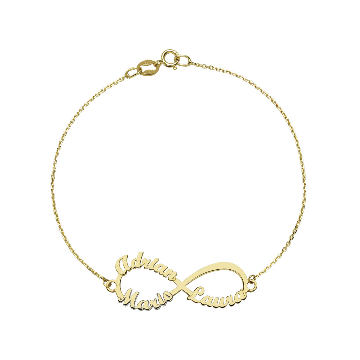 Pulsera con nombre 3 Infinito Oro