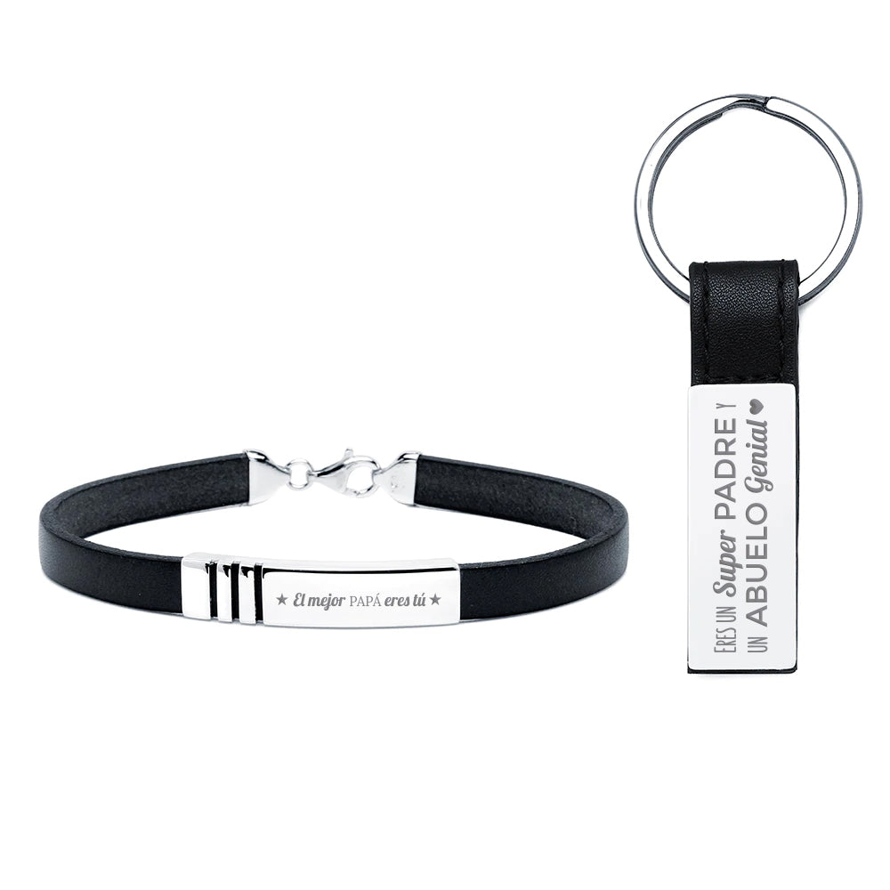 Pack Llavero Acero y Pulsera Hombre Plata