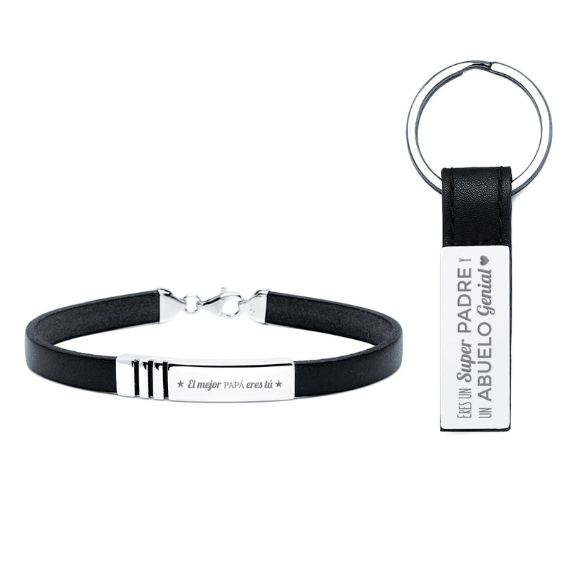 Pack Llavero Acero y Pulsera Hombre Plata