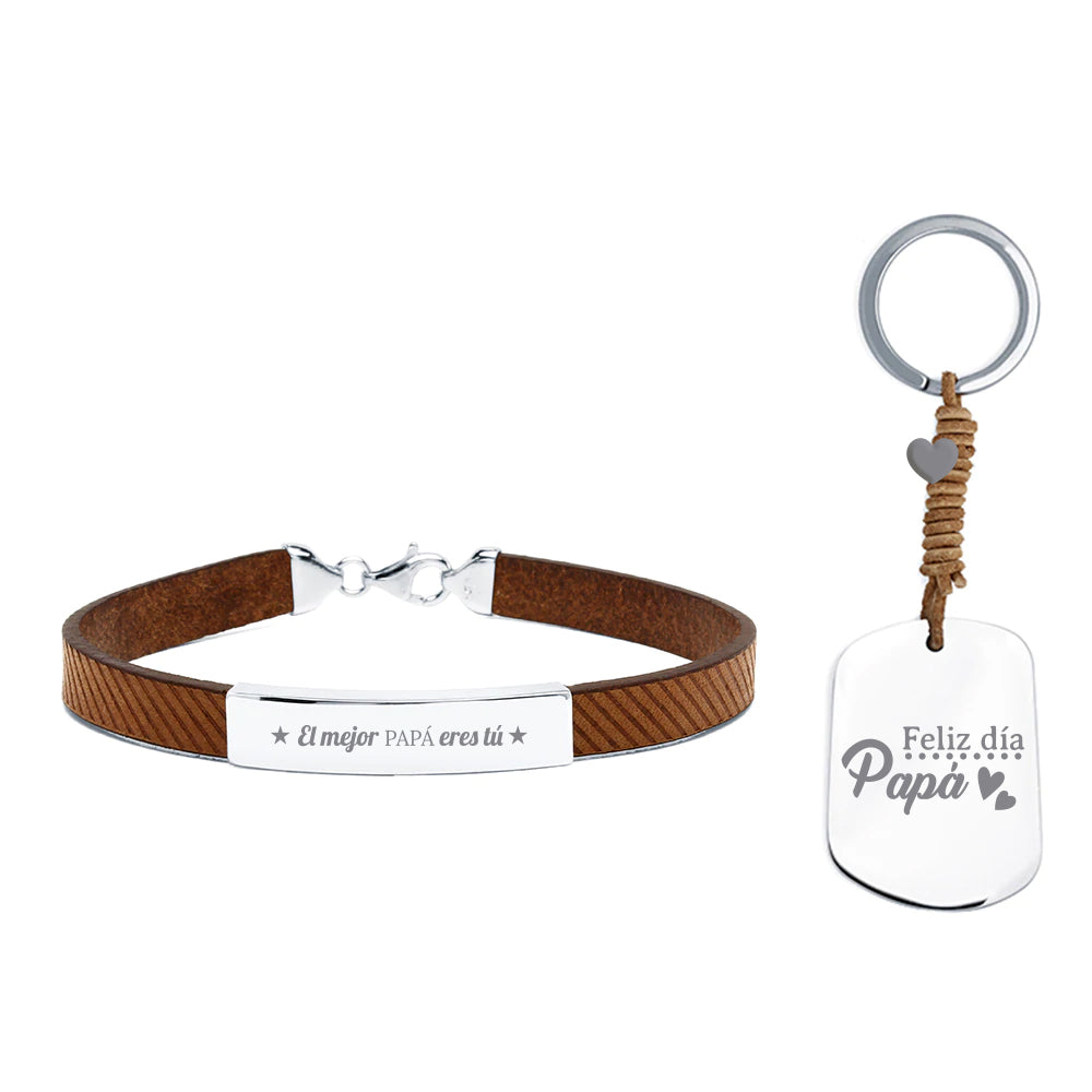 Pack Llavero Acero y Pulsera Hombre Plata