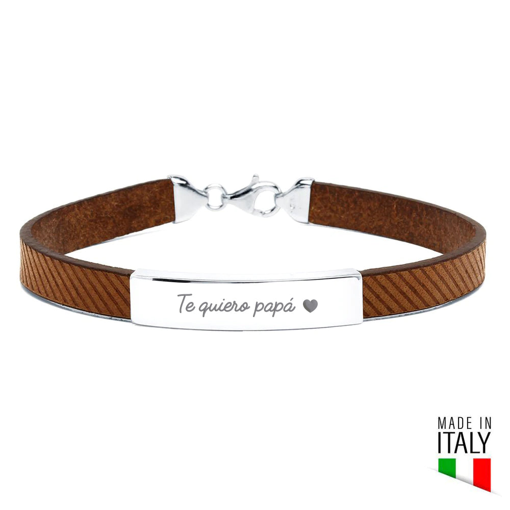 Pulsera de Plata y Cuero Diagonales Italiano